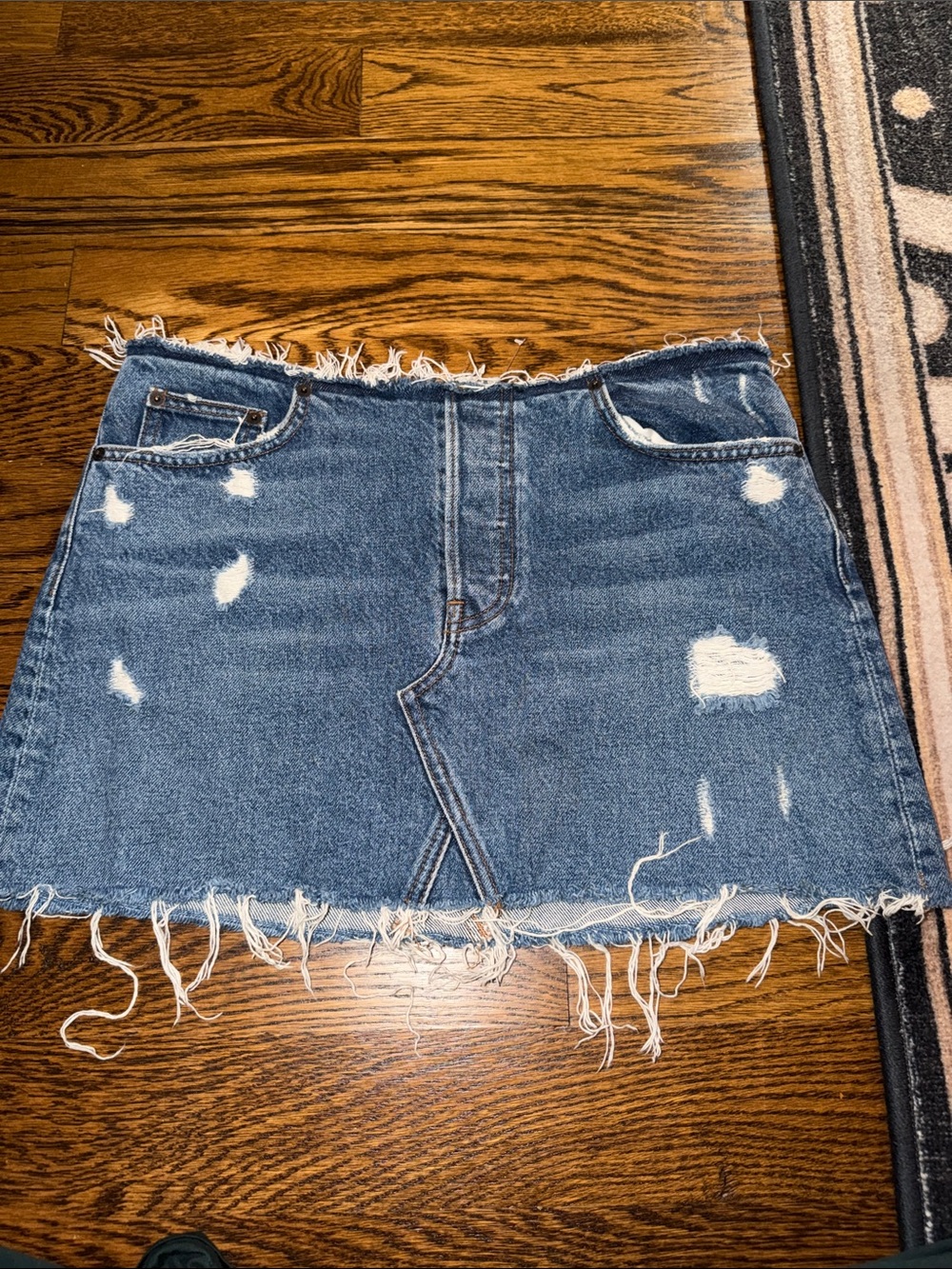 Reformation Distressed Blue Denim Mini Skirt